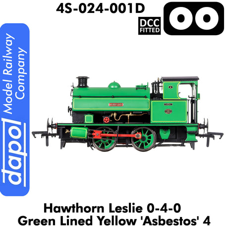 Hawthorn Leslie 040 Green Lined Yellow 'Asbestos' | Dapol | 4S-024-001D
