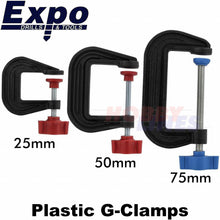 Load image into Gallery viewer, PLASTIC G-CLAMPS 3 sizes 25/50/75mm precise soft grip Expo Tools 71070
