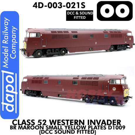 Class 52 Western Invader BR Maroon Small Yellow Panels D1009 - DCC Sound Fitted | Dapol | 4D-003-021S