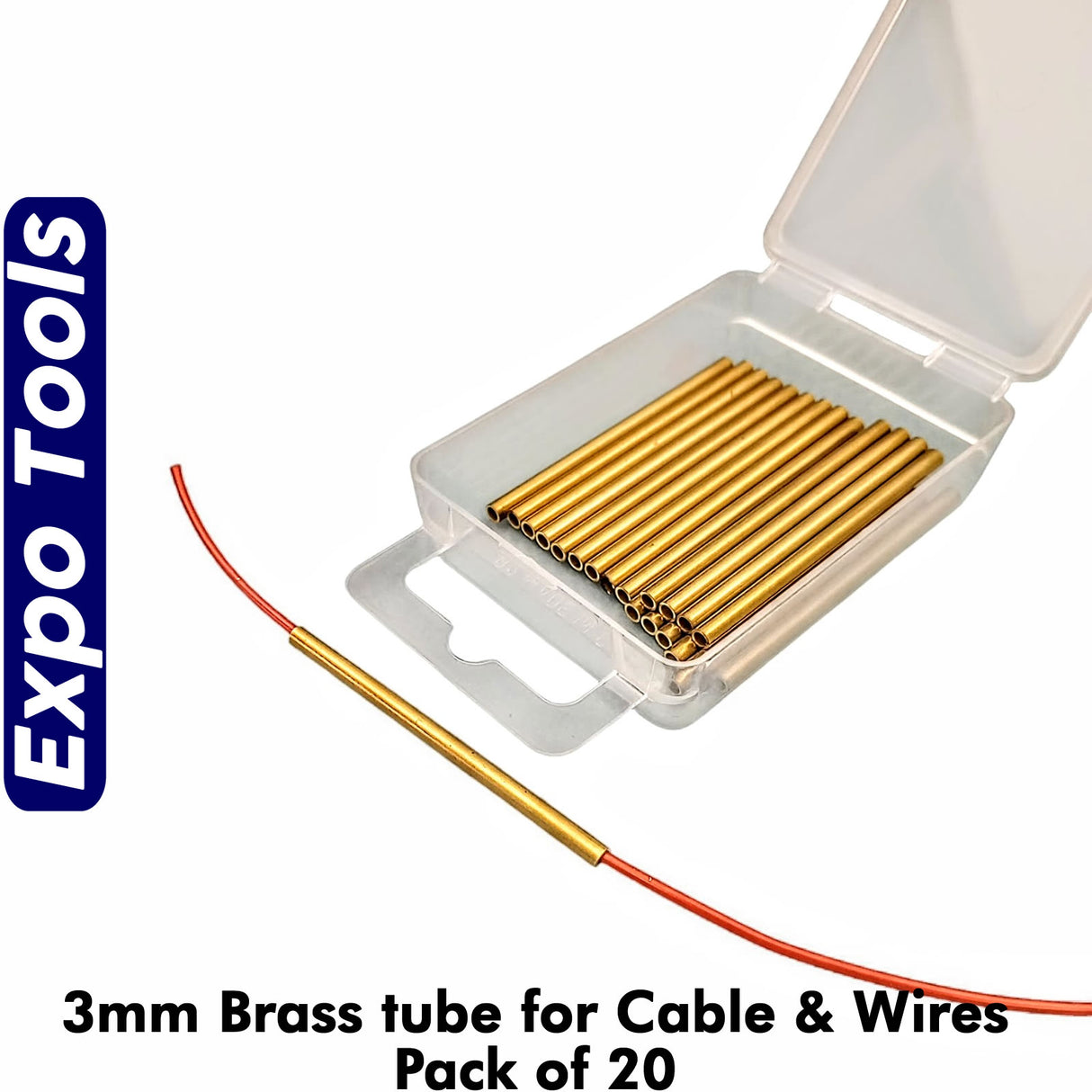 BRASS TUBE 3mm pack 20 for Wire & Cable 50mm |  Expo Tools 