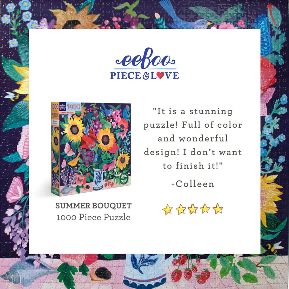 eeBoo SUMMER BOUQUET 1000 pc Square Jigsaw Puzzle Super Deluxe PZTSMB