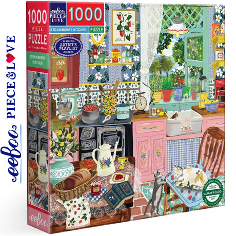 *HEAVILY DAMAGED BOX* - Strawberry Kitchen - 1000pc Puzzle | eeBoo | PZT966