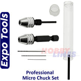 PROFESSIONAL MICRO CHUCK SET 0.5mm 0.8mm 1.0mm drills Expo Tools 12820