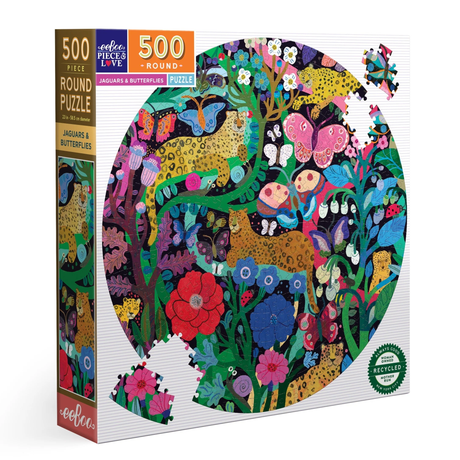 Jaguars and Butterflies - 500pc Round Puzzle | eeBoo | PZFJGB