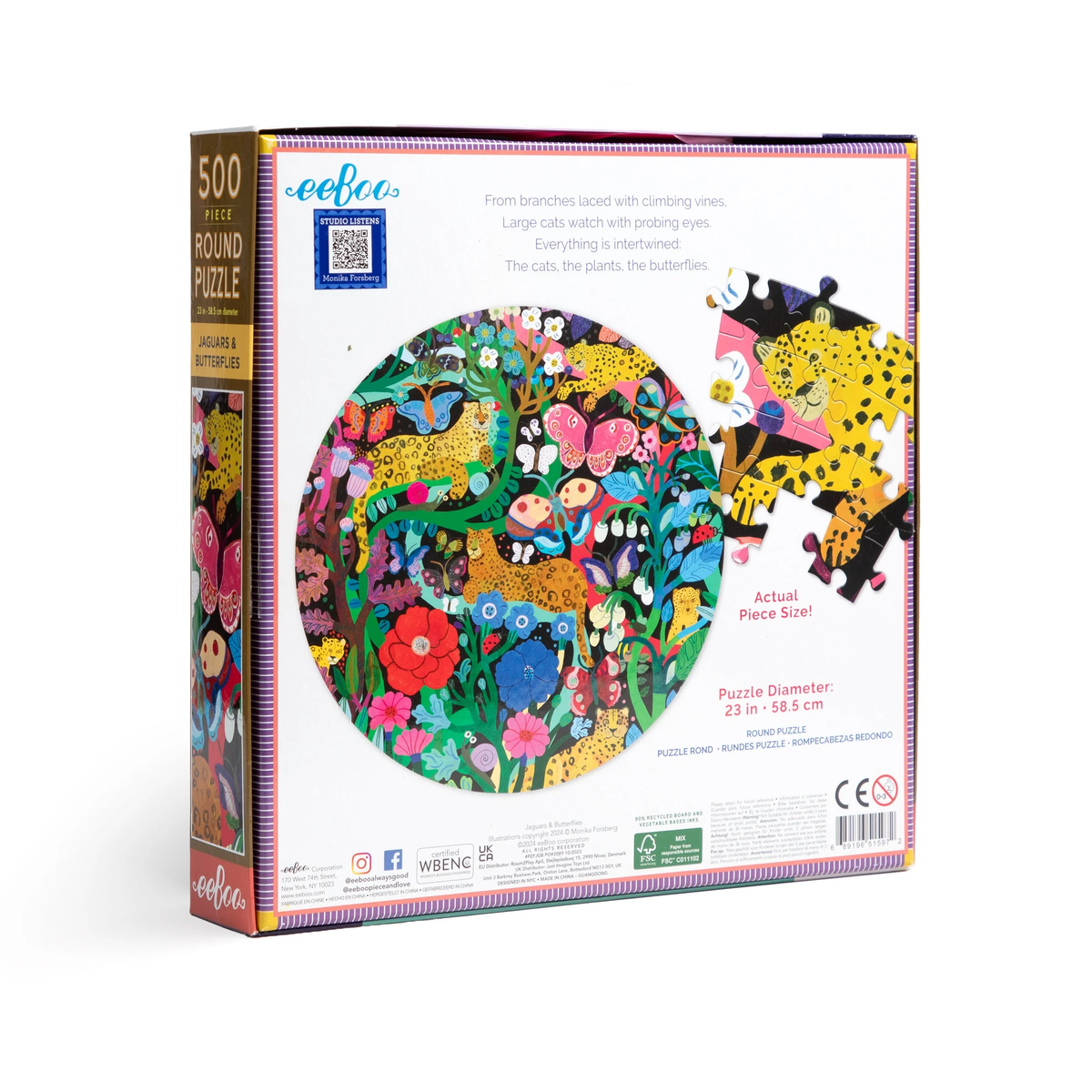 Jaguars and Butterflies - 500pc Round Puzzle | eeBoo | PZFJGB