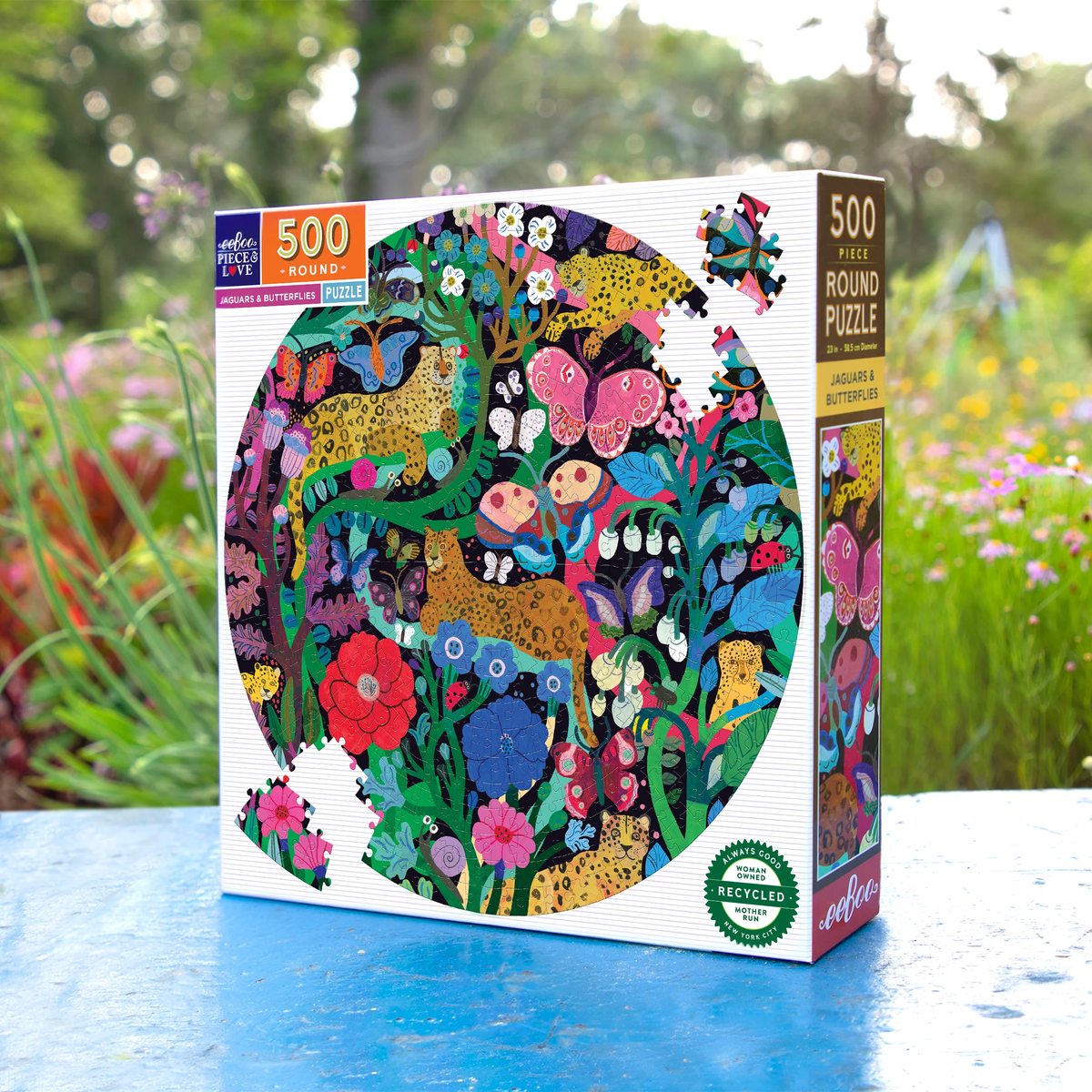 Jaguars and Butterflies - 500pc Round Puzzle | eeBoo | PZFJGB