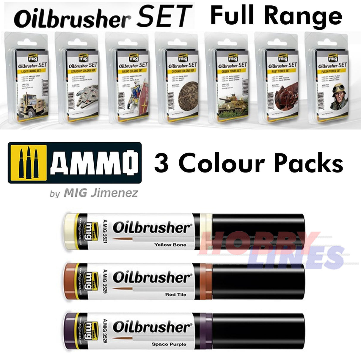 Oilbrusher Set - Bright Metal - 3x10ml | Ammo by Mig Jimenez | MIG7507