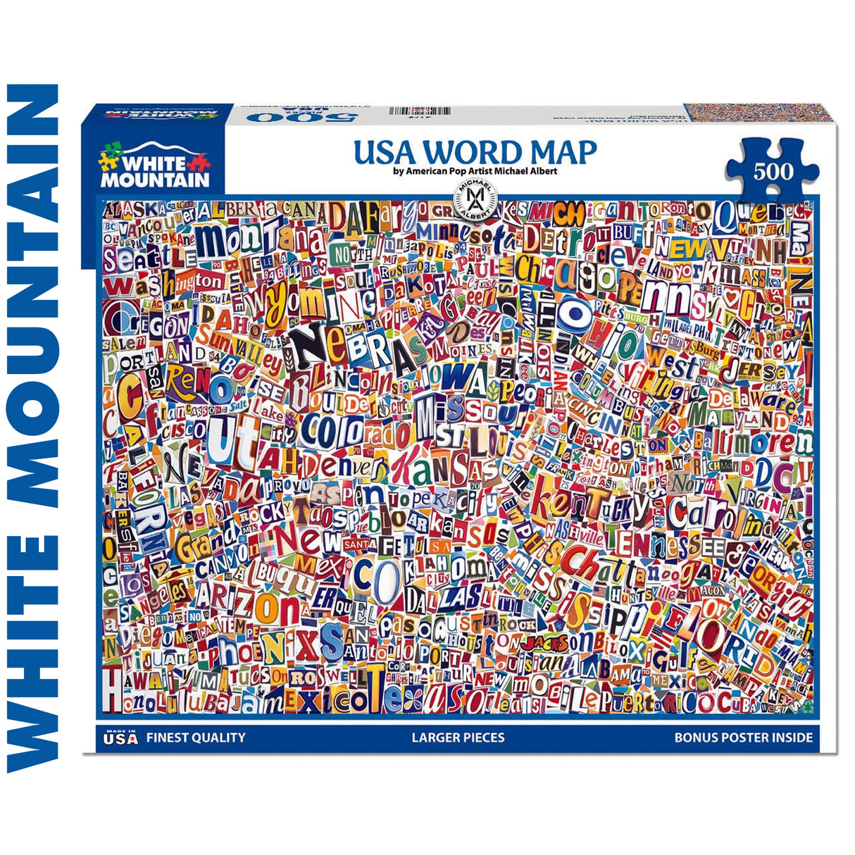 USA World Map - 500pc Puzzle | White Mountain | 2175pz