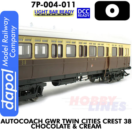 Autocoach GWR Twin Cities Crest 38 Chocolate & Cream Coach - DCC & Lightbar Ready | Dapol | 7P-004-011
