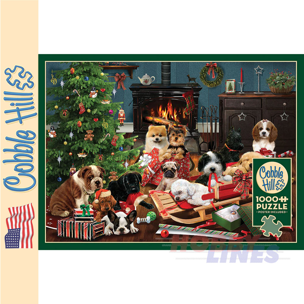 Christmas Puppies COBBLE HILL 1000pc jigsaw puzzle 40214