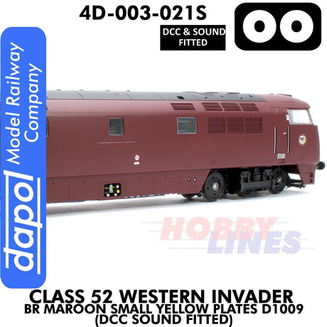 Class 52 Western Invader BR Maroon Small Yellow Panels D1009 - DCC Sound Fitted | Dapol | 4D-003-021S