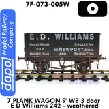 7 Plank Wagon 9' WB 3 door E D Williams 242 - weathered| Dapol | 7F-073-005W