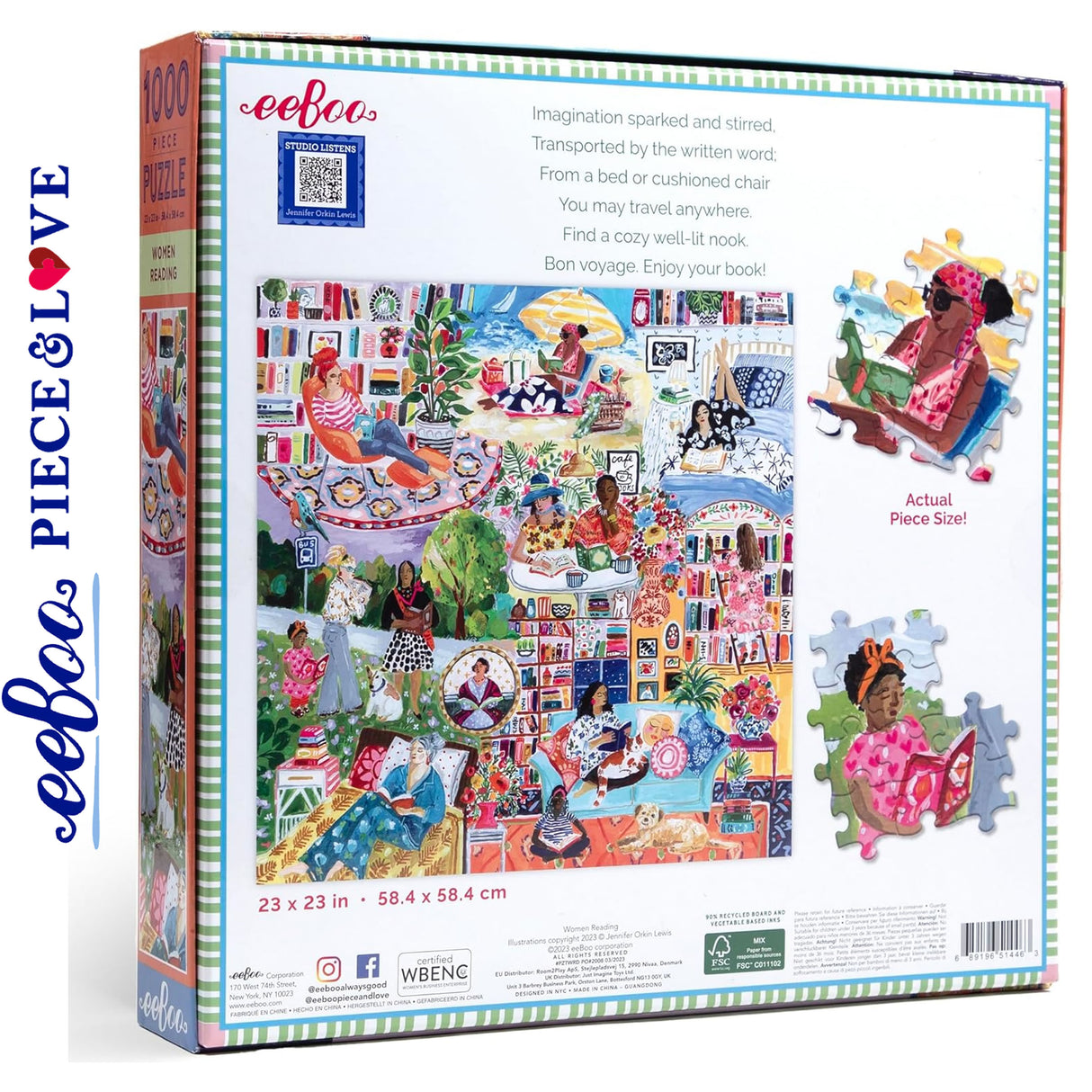 eeBoo WOMEN READING 1000 pc Square Jigsaw Puzzle Super Deluxe PZTWRD
