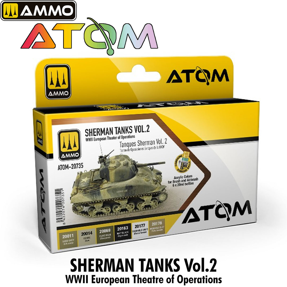 ATOM SHERMAN TANKS Vol 2 - 6 x 20ml Acrylic Paint | Ammo by Mig Jimenez 