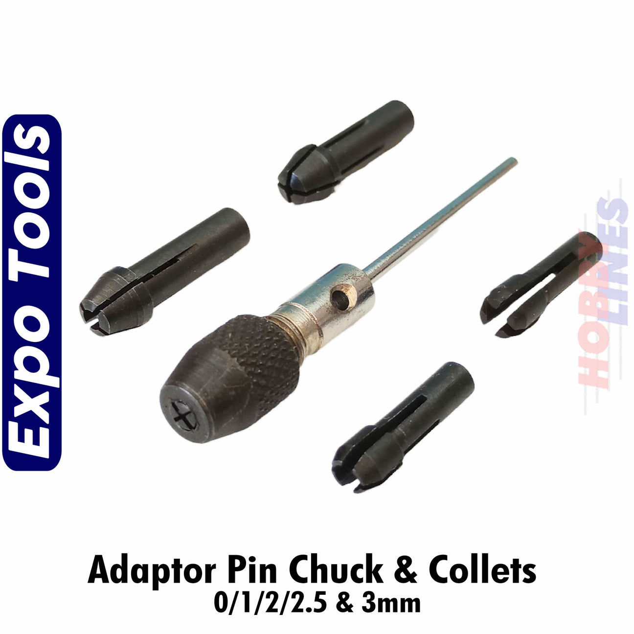 Adaptor Pin Chuck & Collets - 0/1/2/2.5 & 3mm | Expo Tools | 12810