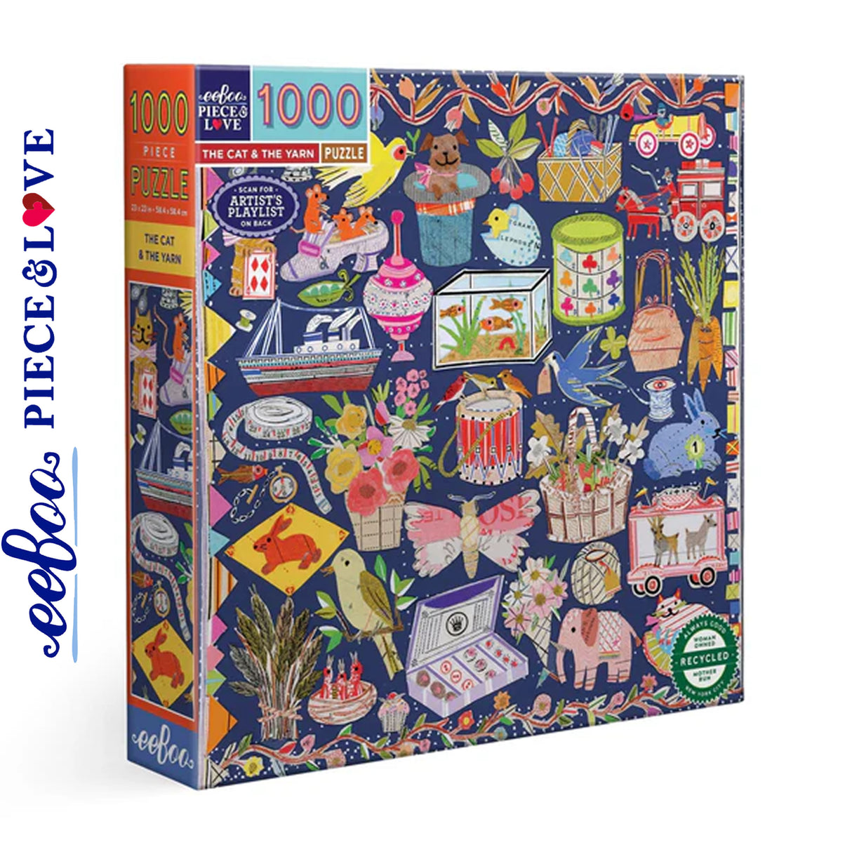 eeBoo THE CAT & THE YARN 1000 pc Square Jigsaw Puzzle Super Deluxe PZT120
