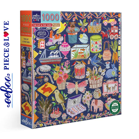 eeBoo THE CAT & THE YARN 1000 pc Square Jigsaw Puzzle Super Deluxe PZT120