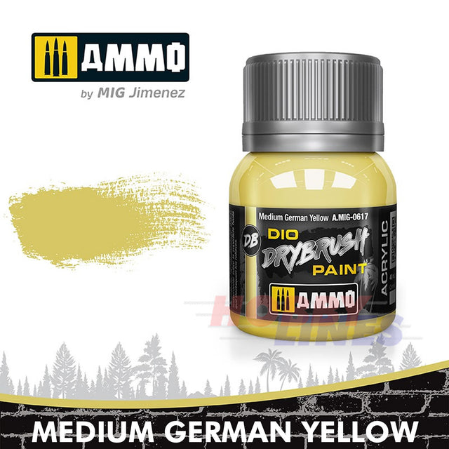DIO Drybrush Paint - Medium German Yellow 40ml | Ammo by Mig Jimenez | MIG0617