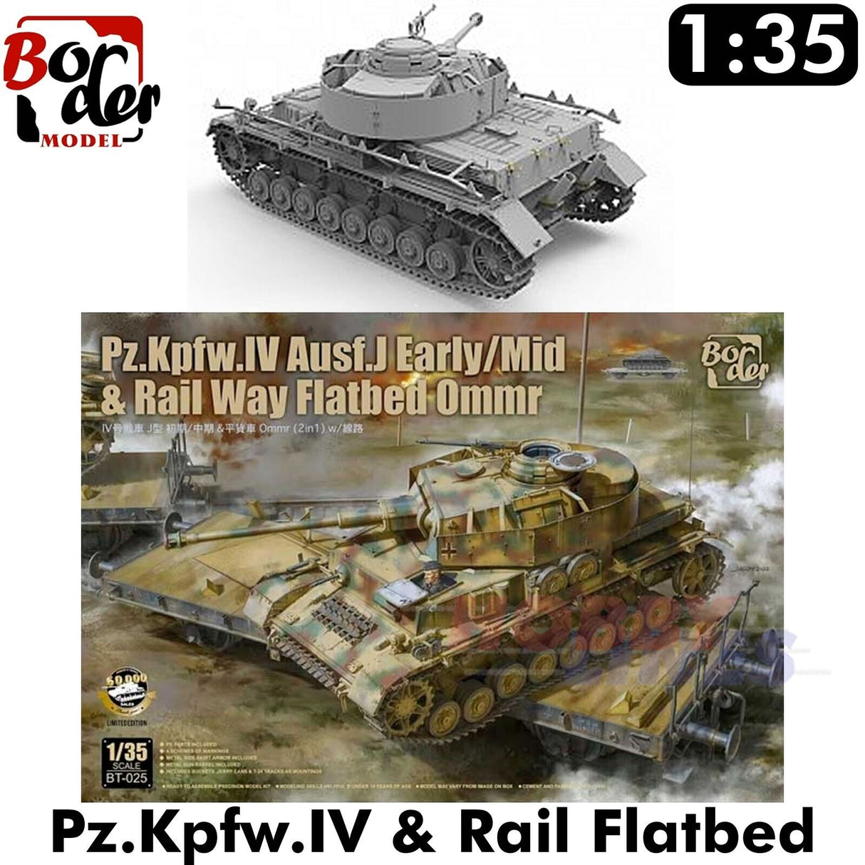 Pz.Kpfw IV Ausf.J & Ommr Rail Flatbed -  1/35 | Border Models | BT025