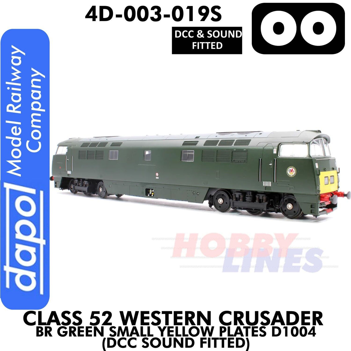 Class 52 Western Crusader -  BR Green Small Yellow Plates  D1004 - DCC & Sound Fitted | Dapol | 4D-003-019S