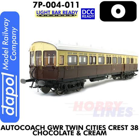 Autocoach GWR Twin Cities Crest 38 Chocolate & Cream Coach - DCC & Lightbar Ready | Dapol | 7P-004-011