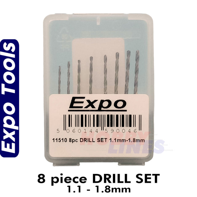 DRILL SET 1.1 - 1.8mm 8 piece set Expo Tools 11510