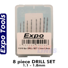 Load image into Gallery viewer, DRILL SET 1.1 - 1.8mm 8 piece set Expo Tools 11510
