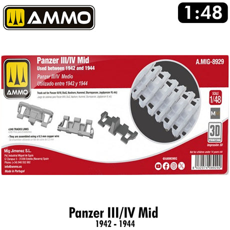 PANZER III/IV 1942-44 tank track 3D printed HiQ resin detail 1:48 | Ammo by Mig Jiminez 