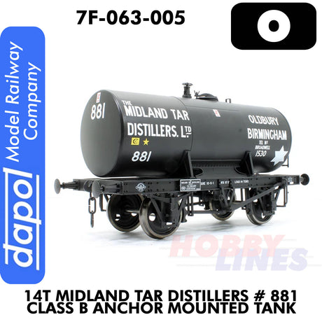 14T Midland Tar Distillers #881 Class B Anchor Mounted Tank |  Dapol | 7F-063-005