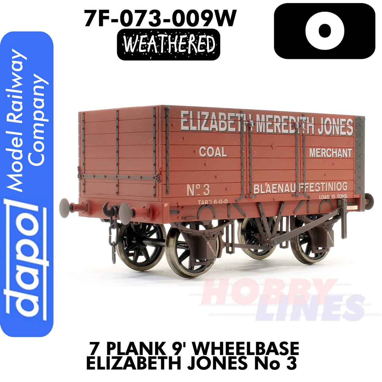 7 Plank 9'  Wagon Three Door Elizabeth Jones No3 - Weathered | Dapol | 7F-073-009W