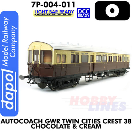 Autocoach GWR Twin Cities Crest 38 Chocolate & Cream Coach - DCC & Lightbar Ready | Dapol | 7P-004-011
