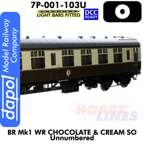 BR Mk1 WR Chocolate & Cream SO Unnumbered Coach - Lightbars fitted & DCC Ready |  Dapol | 7P-001-103U