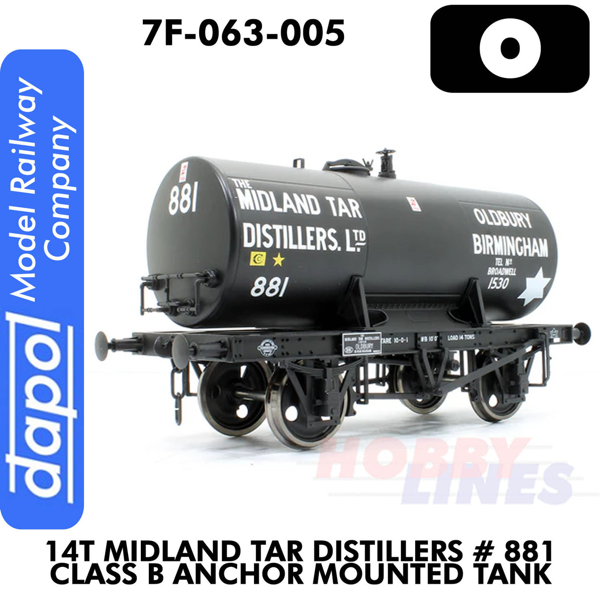 14T Midland Tar Distillers #881 Class B Anchor Mounted Tank |  Dapol | 7F-063-005