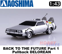 Load image into Gallery viewer, Back to the Future Part 1 Delorean Pull Back &amp; Go 1:43 scale kit Aoshima 05475
