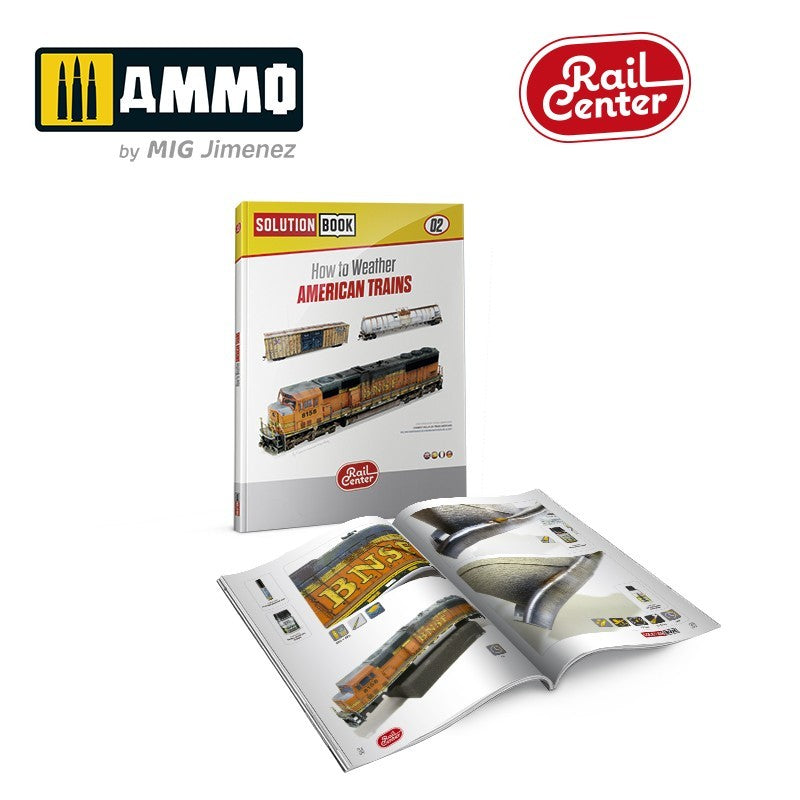 Rail Center - Solution Book 02 - How to Weather American Trains (Eng, Cast, Français, Deutsch) | Ammo by Mig Jimenez | MIGR1301