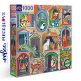 eeBoo CATS IN THE WINDOW 1000 pc Square Jigsaw Puzzle Super Deluxe PZTCIW