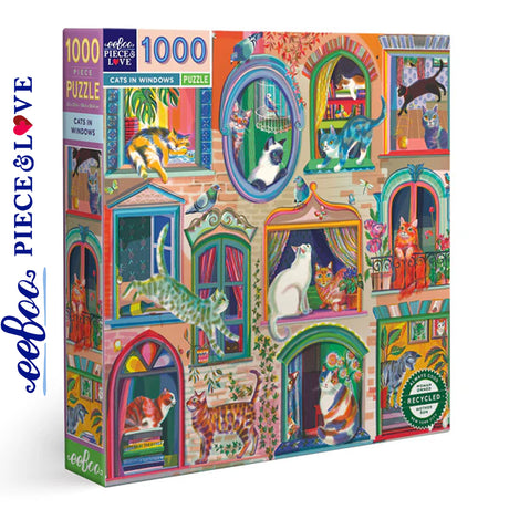 eeBoo CATS IN THE WINDOW 1000 pc Square Jigsaw Puzzle Super Deluxe PZTCIW