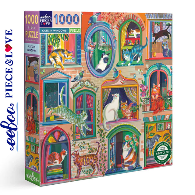 eeBoo CATS IN THE WINDOW 1000 pc Square Jigsaw Puzzle Super Deluxe PZTCIW