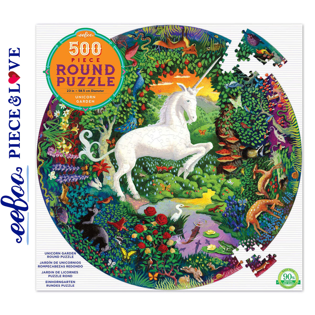 *DAMAGED BOX* Unicorn Garden - 500pc Round Puzzle | eeBoo | PZFUNG