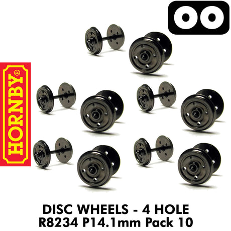 OO Gauge Disc Wheels & Axels 14.1mm - 10 Pack | Hornby |  R8234