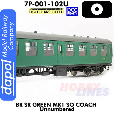 BR Mk1 SR Green SO Unnumbered coach  - Lightbars Fitted & DCC Ready | Dapol | 7P-001-102U