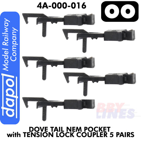 OO Dove Tail NEM Pocket with Tension Lock Coupler 5 Pairs Dapol 4A-000-016