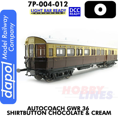 Autocoach GWR 36 Shirtbutton Chocolate & Cream Coach - DCC & Lightbar Ready | Dapol | 7P-004-012