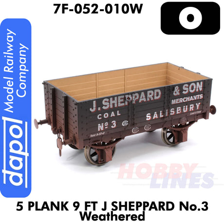 5 Plank 9 Ft J Sheppard No3 Weathered 1:43 O gauge Dapol 7F-053-010