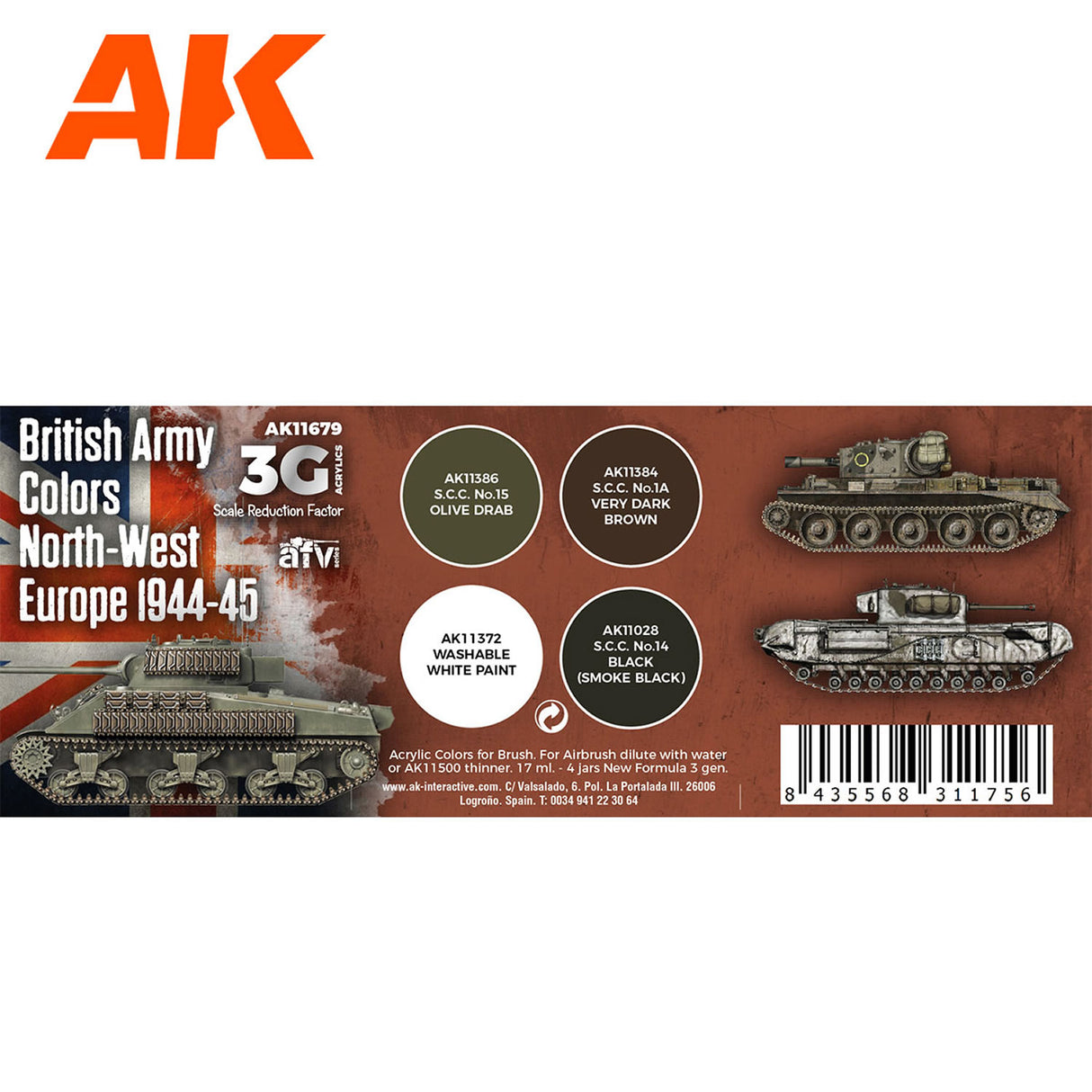 3G Special Set - British Army Colours North-West Europe 1944-45 - 4 x 17ml Acrylic Paint | AK interactive | AK11679