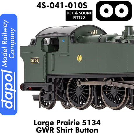 LARGE PRAIRIE 5134 GWR SHIRT BUTTON DCC & Sound Steam Locomotive | Dapol |  4S-041-010S