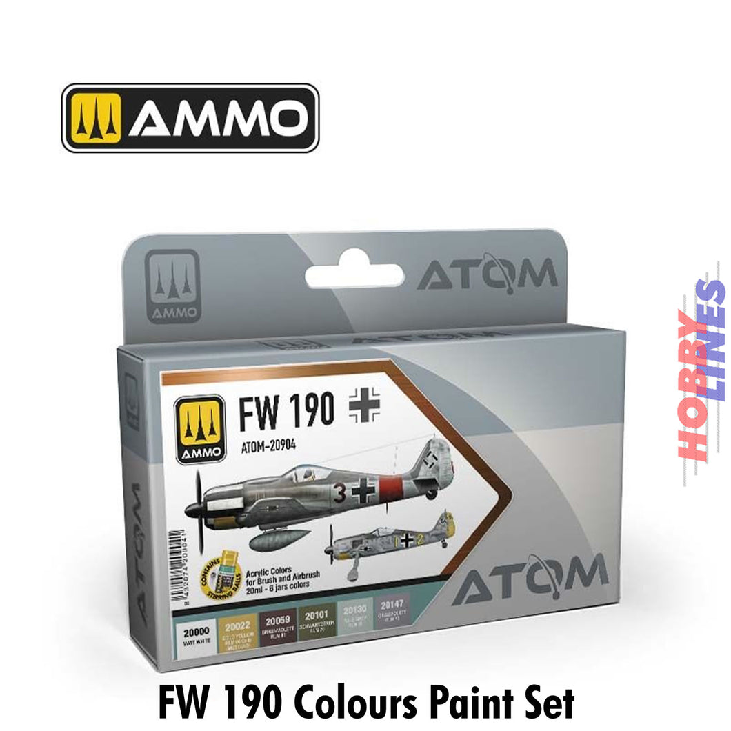 FW 190 Colors Set WWII 6 20ml bottles Ammo by Mig Jimenez ATOM-20904