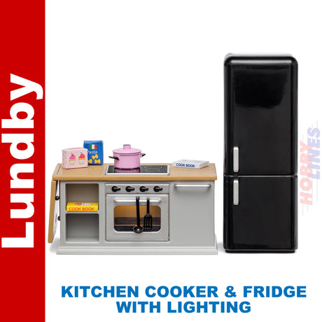 KITCHEN COOKER & FRIDGE with Lighting LUNDBY Doll House Furniture 60-6055-00