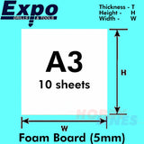 FOAMBOARD White card 5mm A3 Pack 10 sheets 450mm x 330mm x 5mm Expo Tools 56000