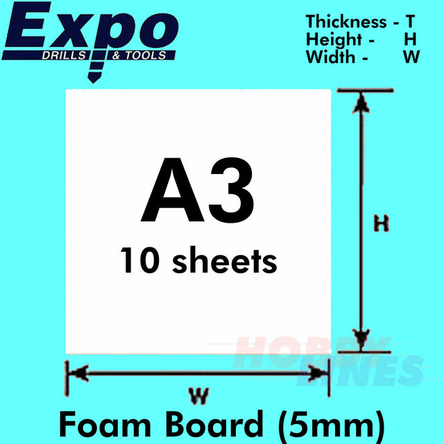 FOAMBOARD White card 5mm A3 Pack 10 sheets 450mm x 330mm x 5mm Expo Tools 56000